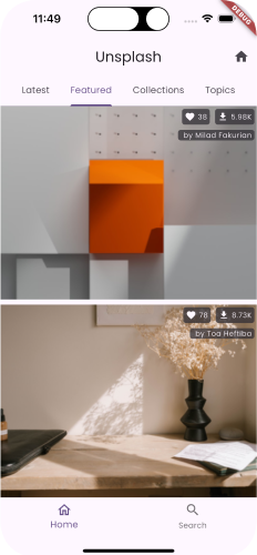 Unsplash example screenshots