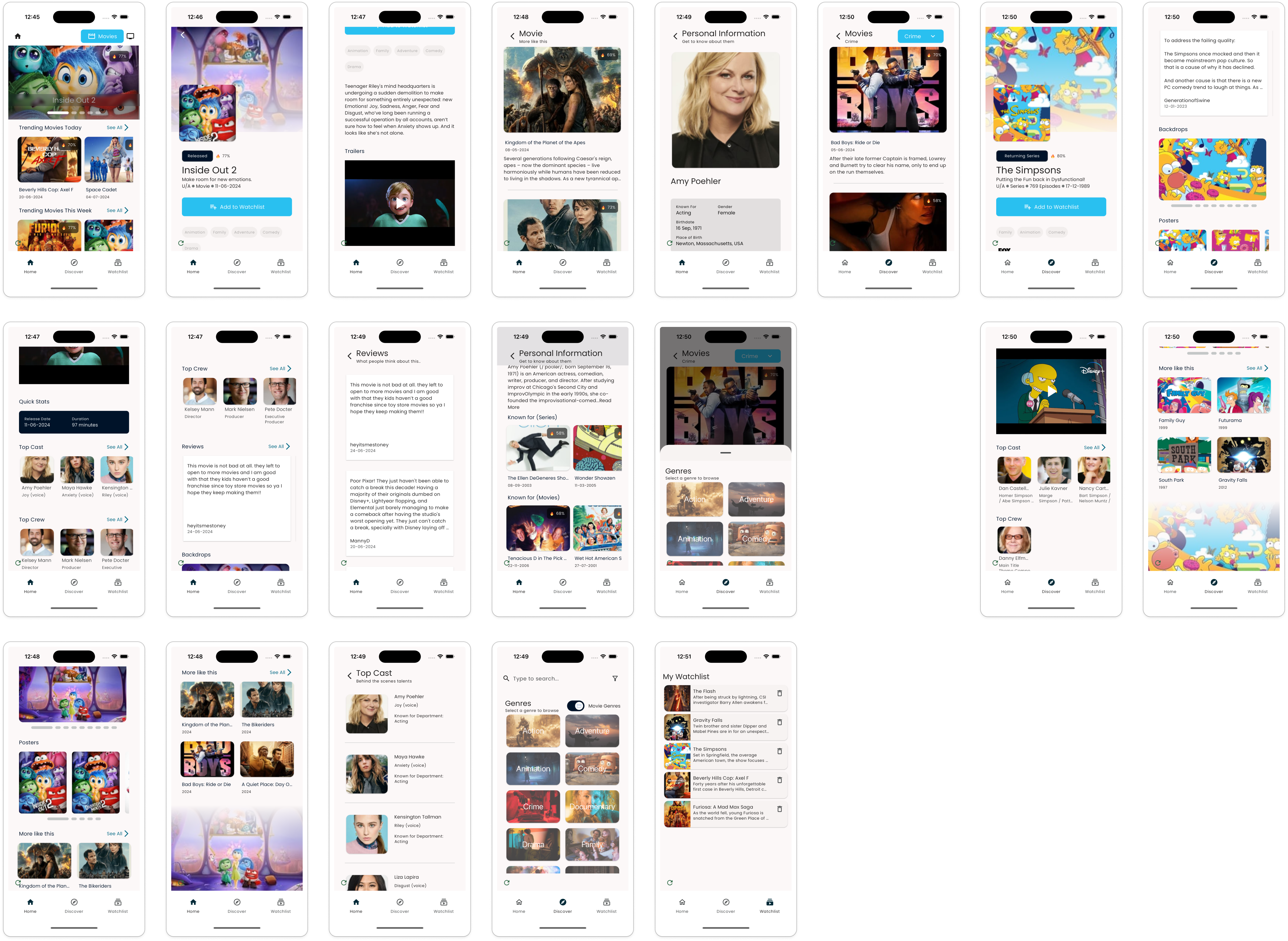 Gallery of screens in the Movies Mini-App