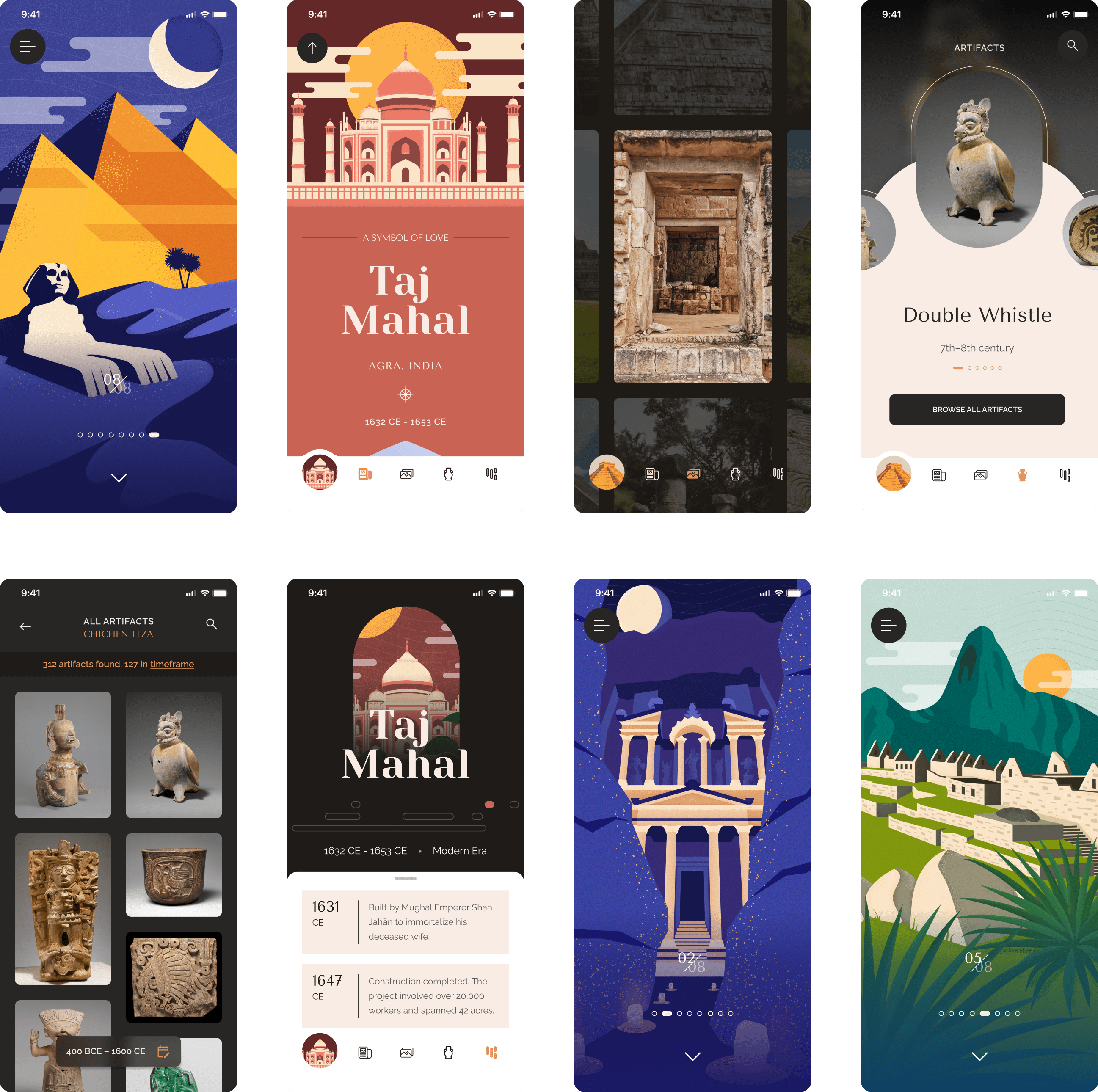 Sample screens from the original Wonderous app